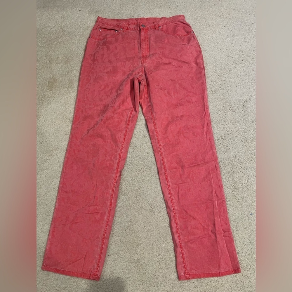 Chico’s red/orange floral print jeans size 2/12